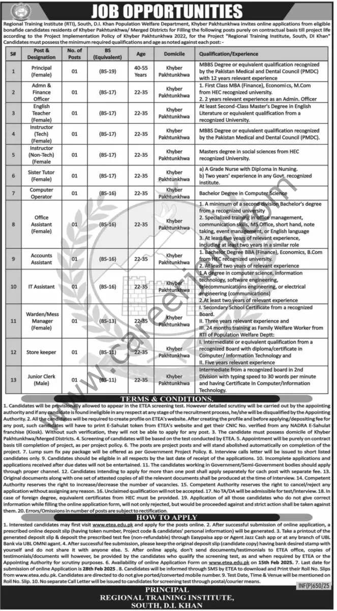 Regional Training Institute RTI Jobs 15 February 2025 Dawn 1