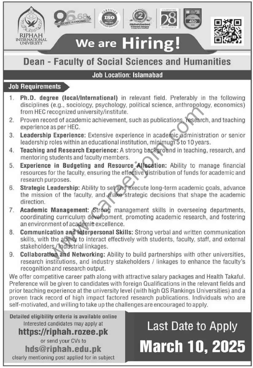 Riphah International University Jobs 23 February 2025 Dawn 01 1