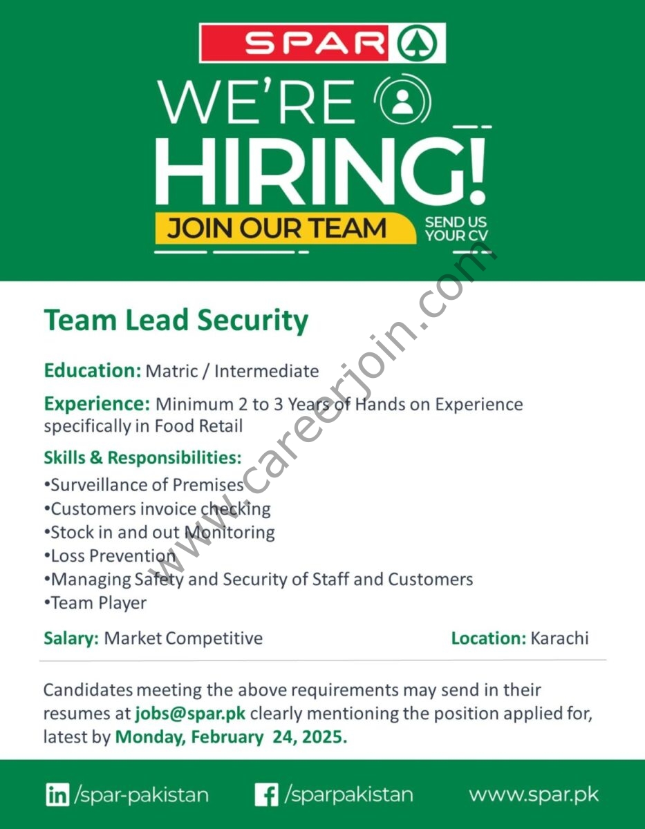 SPAR Pakistan Jobs Team Lead Security 1