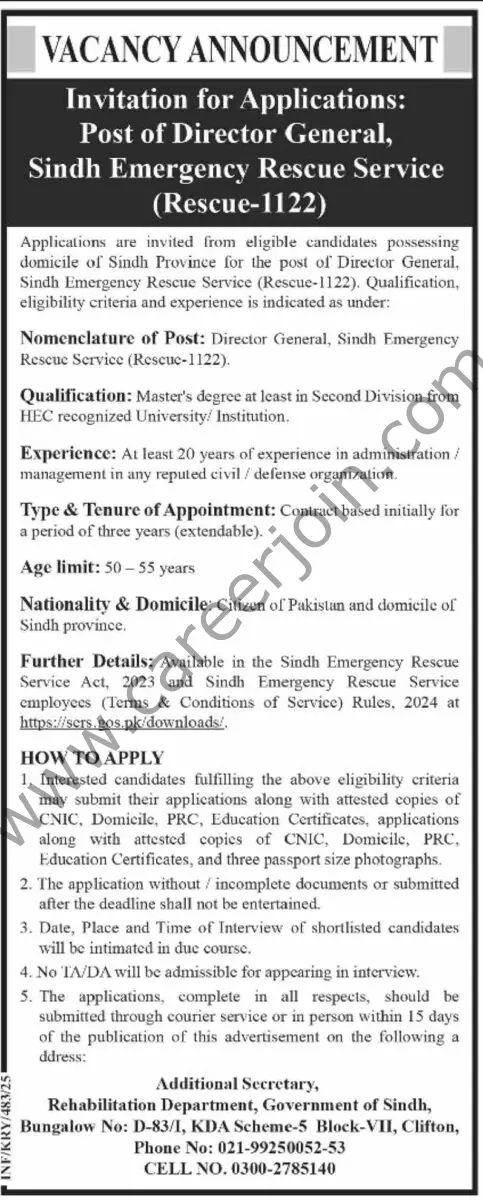 Sindh Emergency Rescue Service Jobs 09 February 2025 Dawn 1