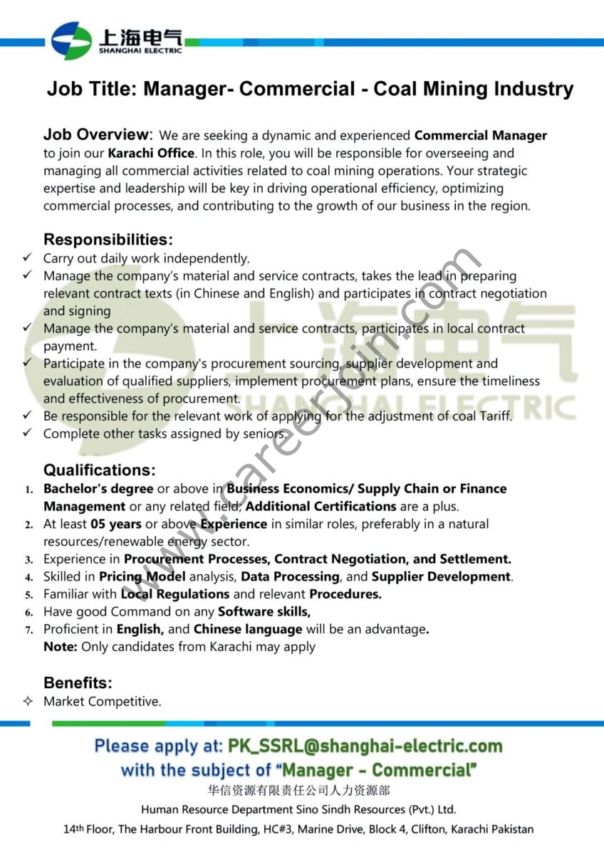 Shanghai Electric Pvt Ltd Jobs Manager Commercial 1