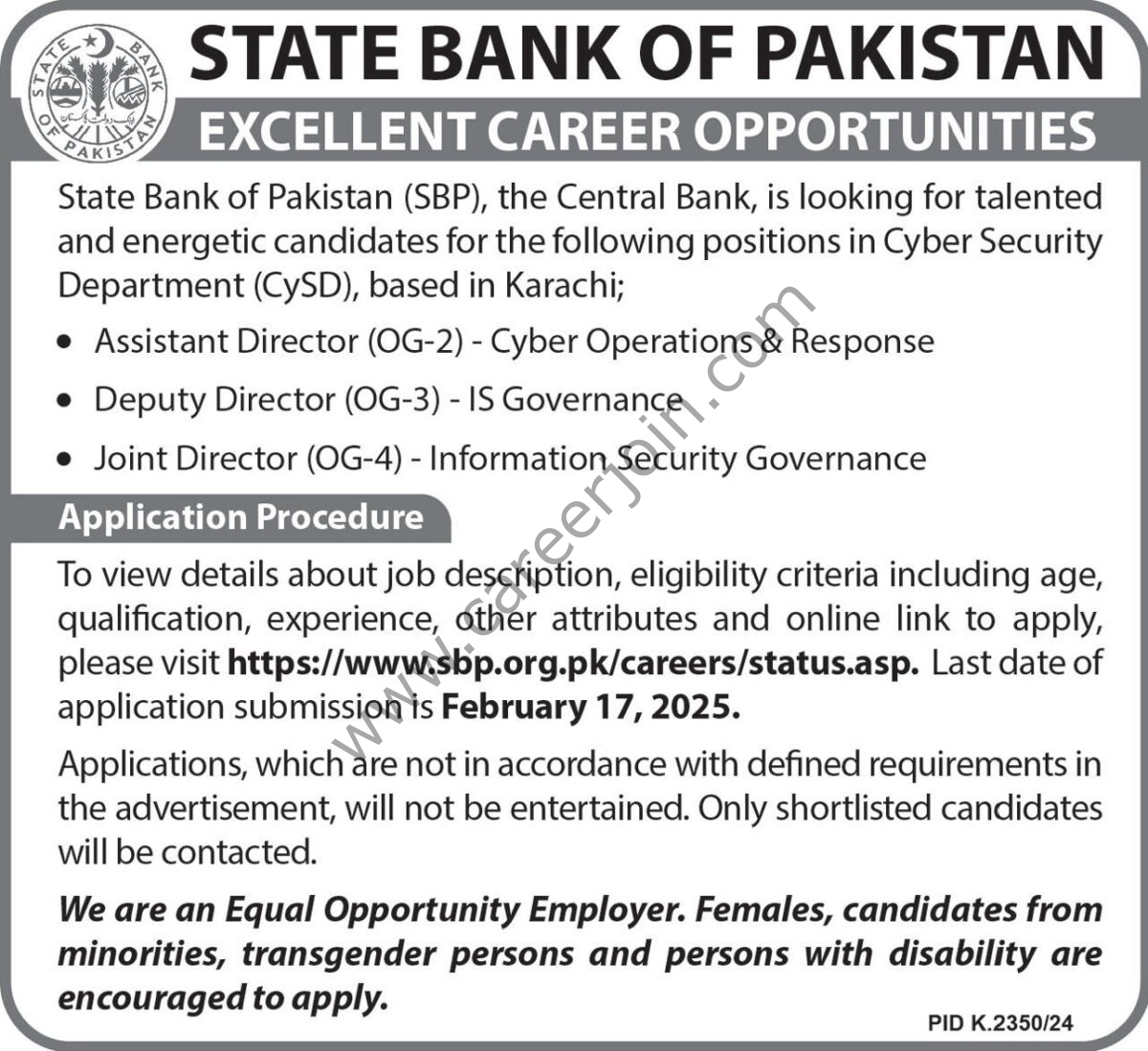 State Bank of Pakistan SBP Jobs 02 February 2025 Express Tribune 1