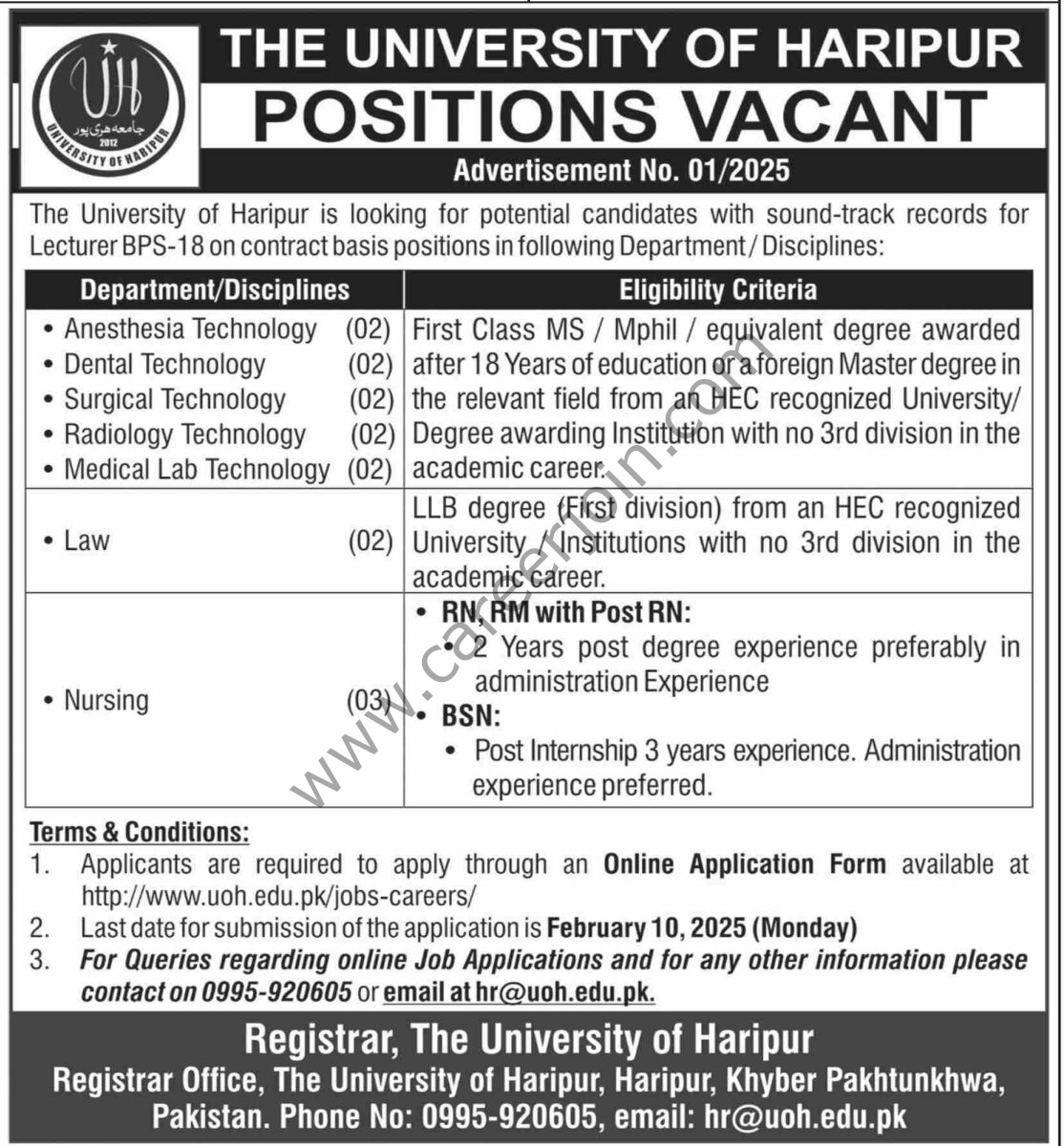 The University Of Haripur Jobs 30 January 2025 Dawn 1