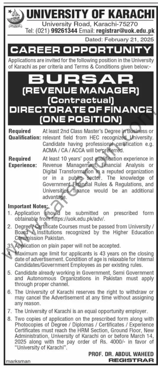 University of Karachi Jobs 23 February 2025 Dawn 1