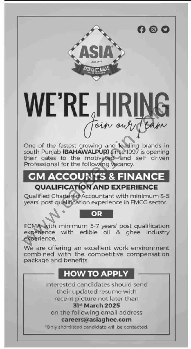 Asia Ghee Mills Jobs 16 March 2025 Dawn 1