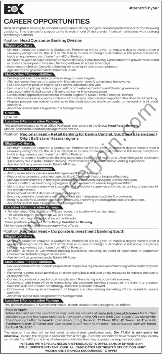 Bank of Khyber BOK Jobs 23 March 2025 Dawn 1