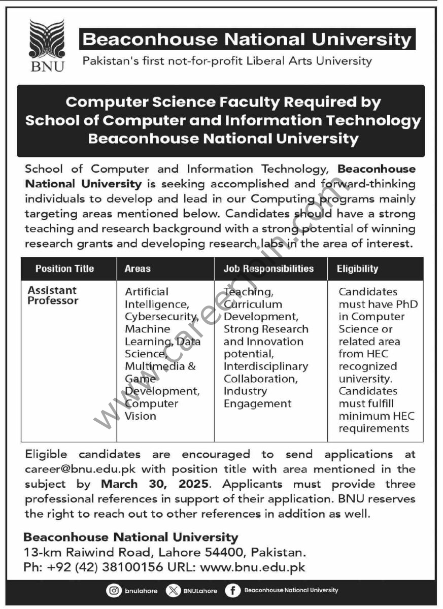 Beaconhouse National University Jobs 18 March 2025 Dawn 1