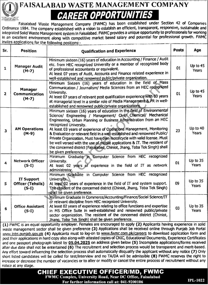 Faisalabad Waste Management Co FWMC Jobs 19 March 2025 Express Tribune 1