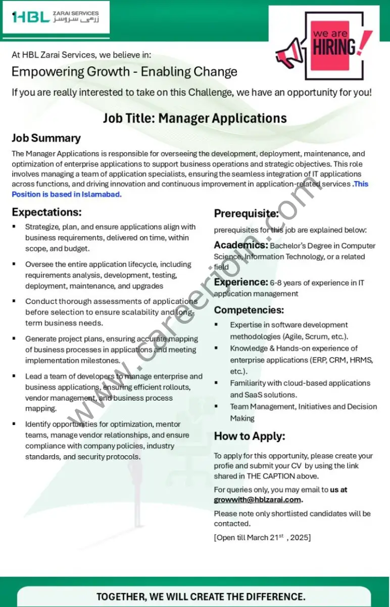 HBL Zarai Services Limited Jobs Manager Applications 1