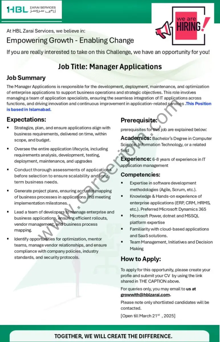 HBL Zarai Services Limited Jobs Manager Applications 1