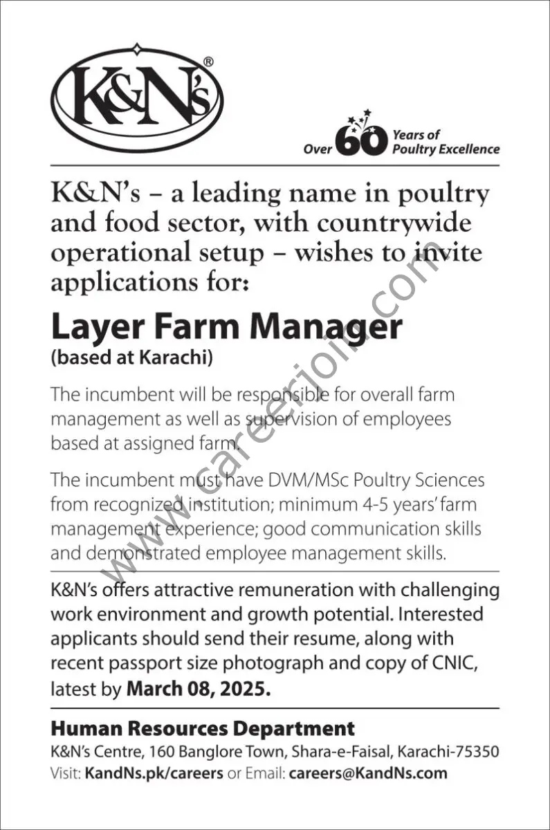 K&N’s Pakistan Jobs Layer Farm Manager 1