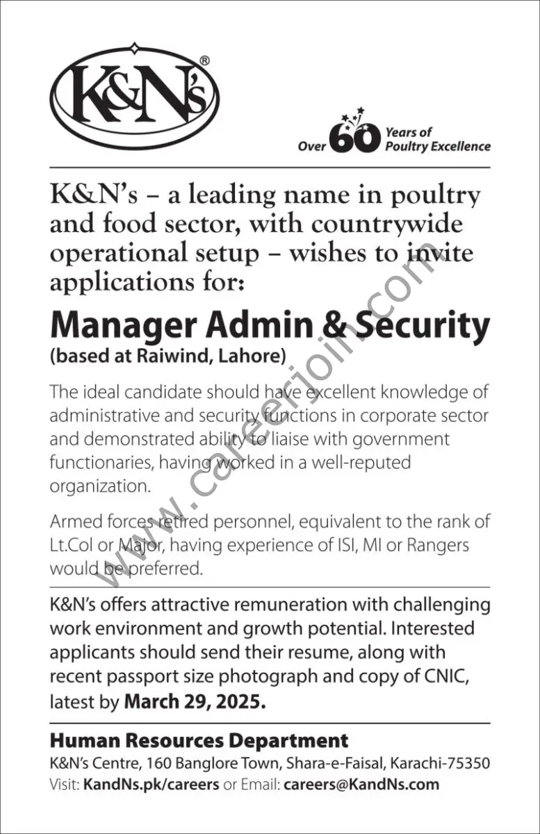 K&N's Pakistan Jobs Manager Admin & Security 1