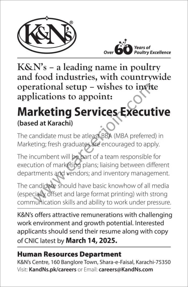 K&N’s Pakistan Jobs Marketing Services Executive 1