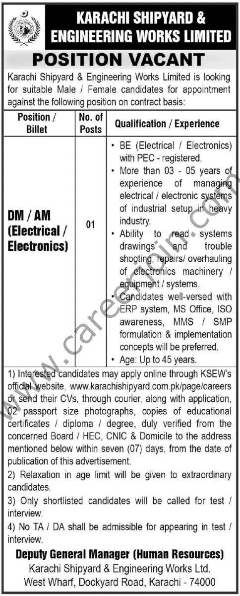 Karachi Shipyard & Engineering Works Ltd Jobs 09 March 2025 Express Tribune 1