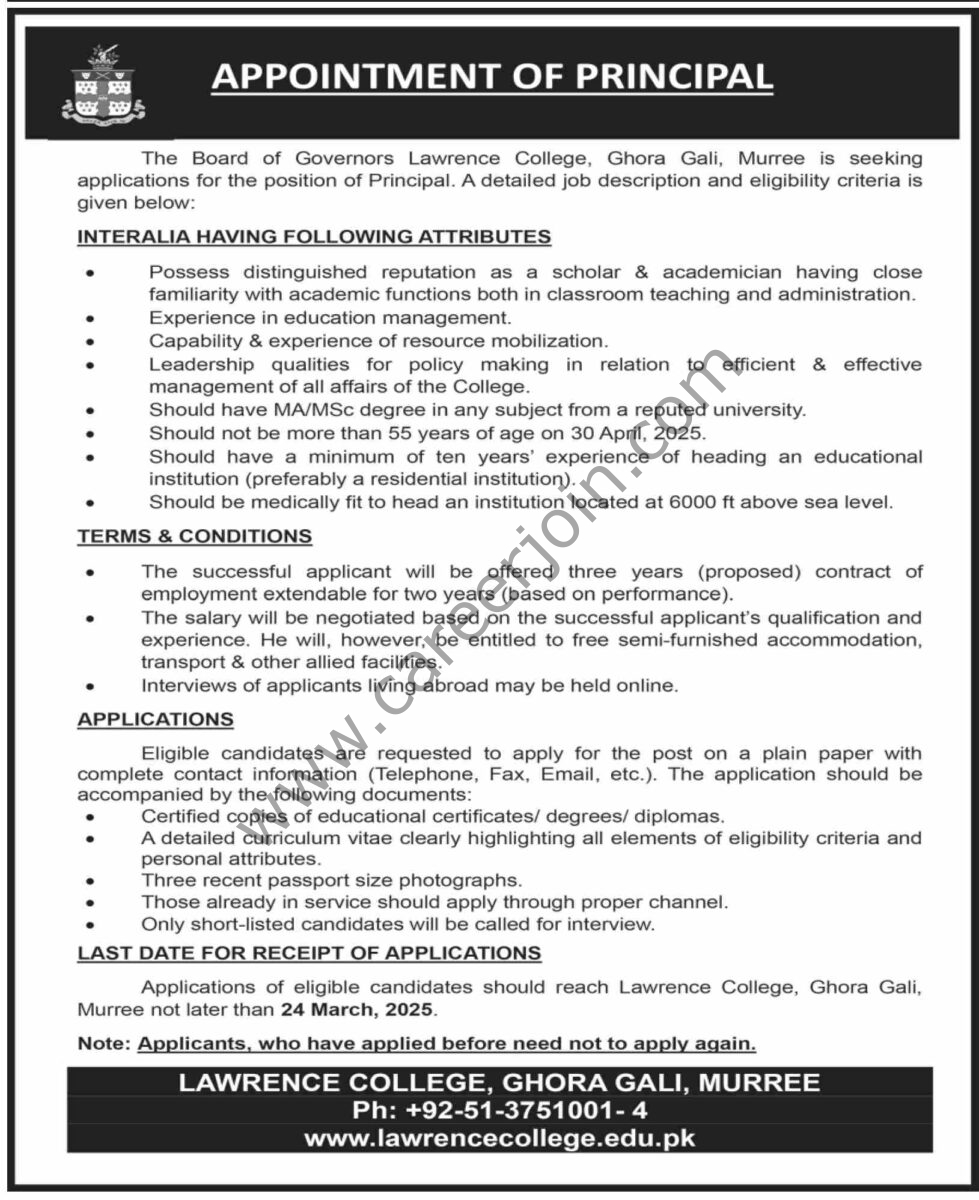 Lawrence College Ghora Gali Jobs 09 March 2025 Dawn 1