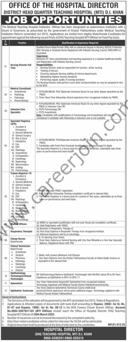 Medical Teaching Hospital Institution D I Khan Jobs 09 March 2025 Dawn 1