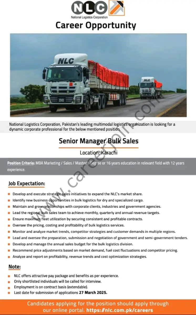 NLC National Logistics Corporation Jobs Senior Manager Bulk Sales 1