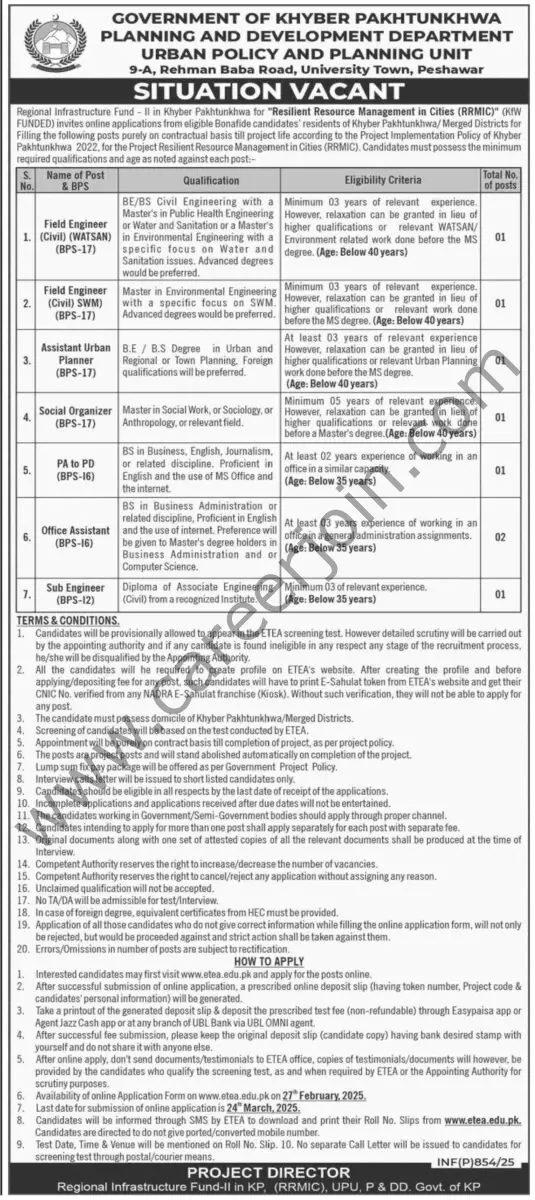 Planning & Development Department KPK Jobs 02 March 2025 Dawn 1