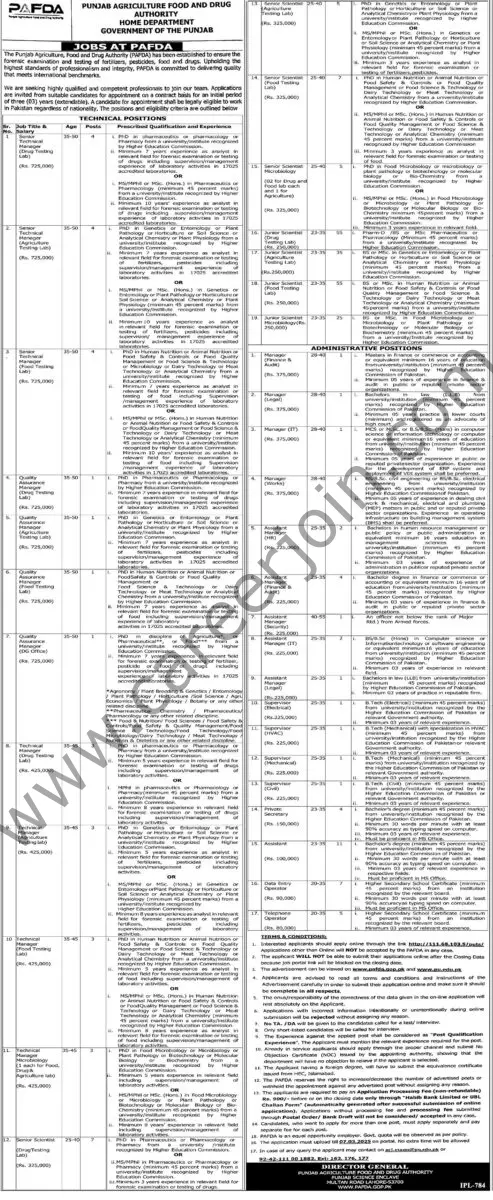 Punjab Agriculture Food & Drug Authority PAFDA Jobs 01 March 2025 Express Tibune 1