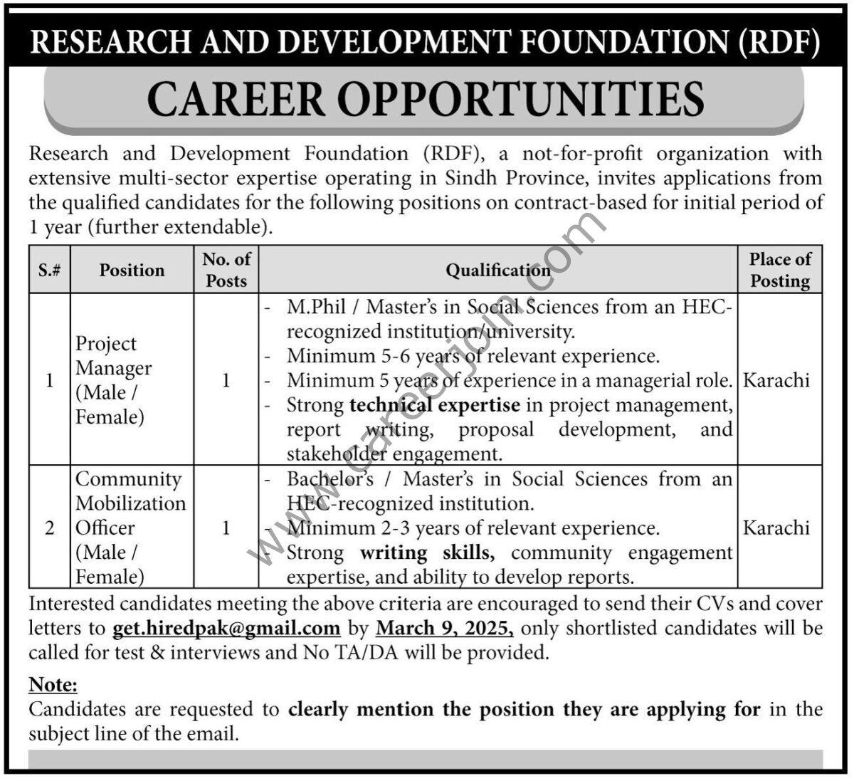 Research & Development Foundation RDF Jobs 02 March 2025 Express 1