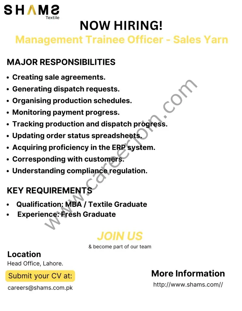 Shams Textile Mills Limited Jobs Management Trainee Officer 1