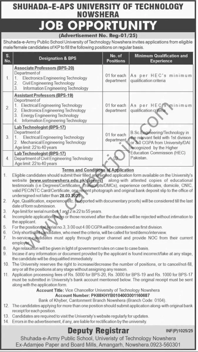 Shuhada E APS University of Technology Nowshera Jobs 13 March 2025 Dawn 1