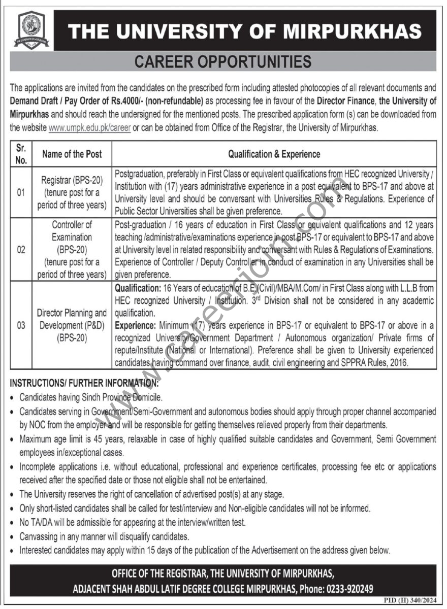 The University of Mirpurkhas Jobs 20 March 2025 Express Tribune 1