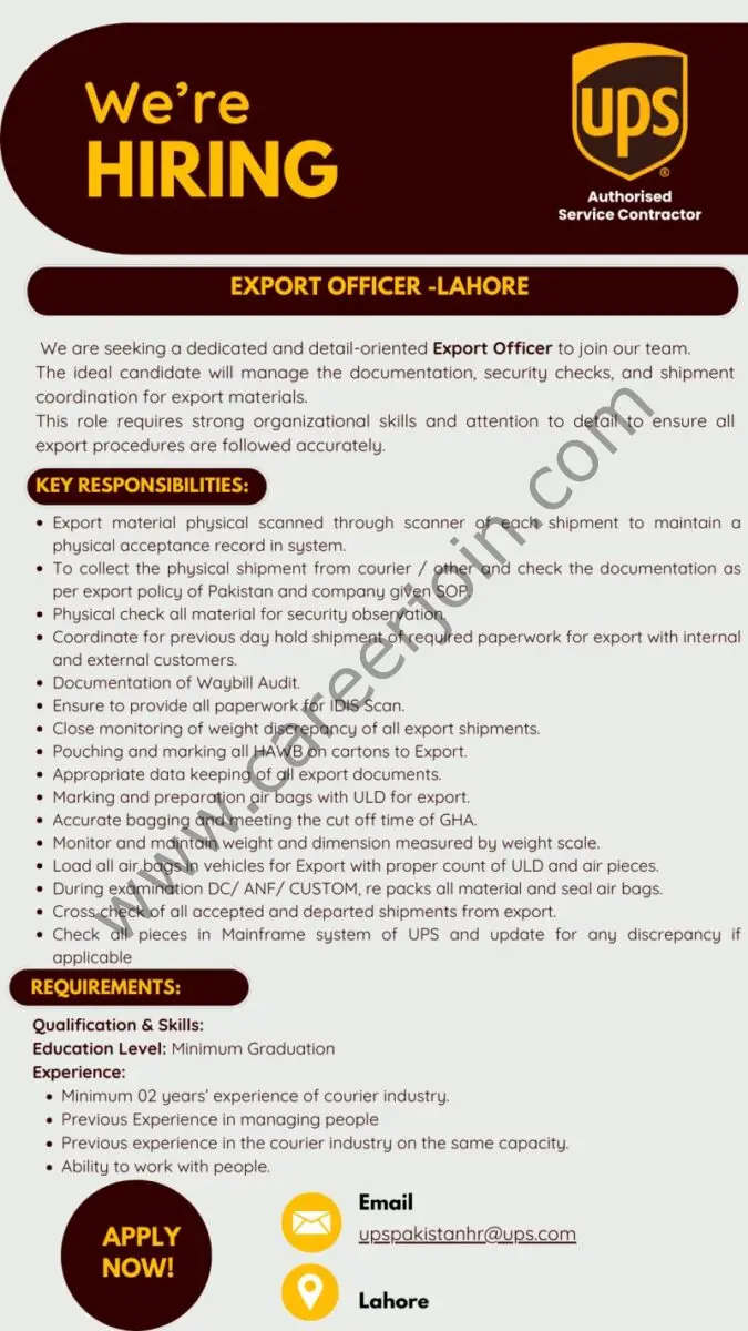 UPS Pakistan Jobs Export Officer 1